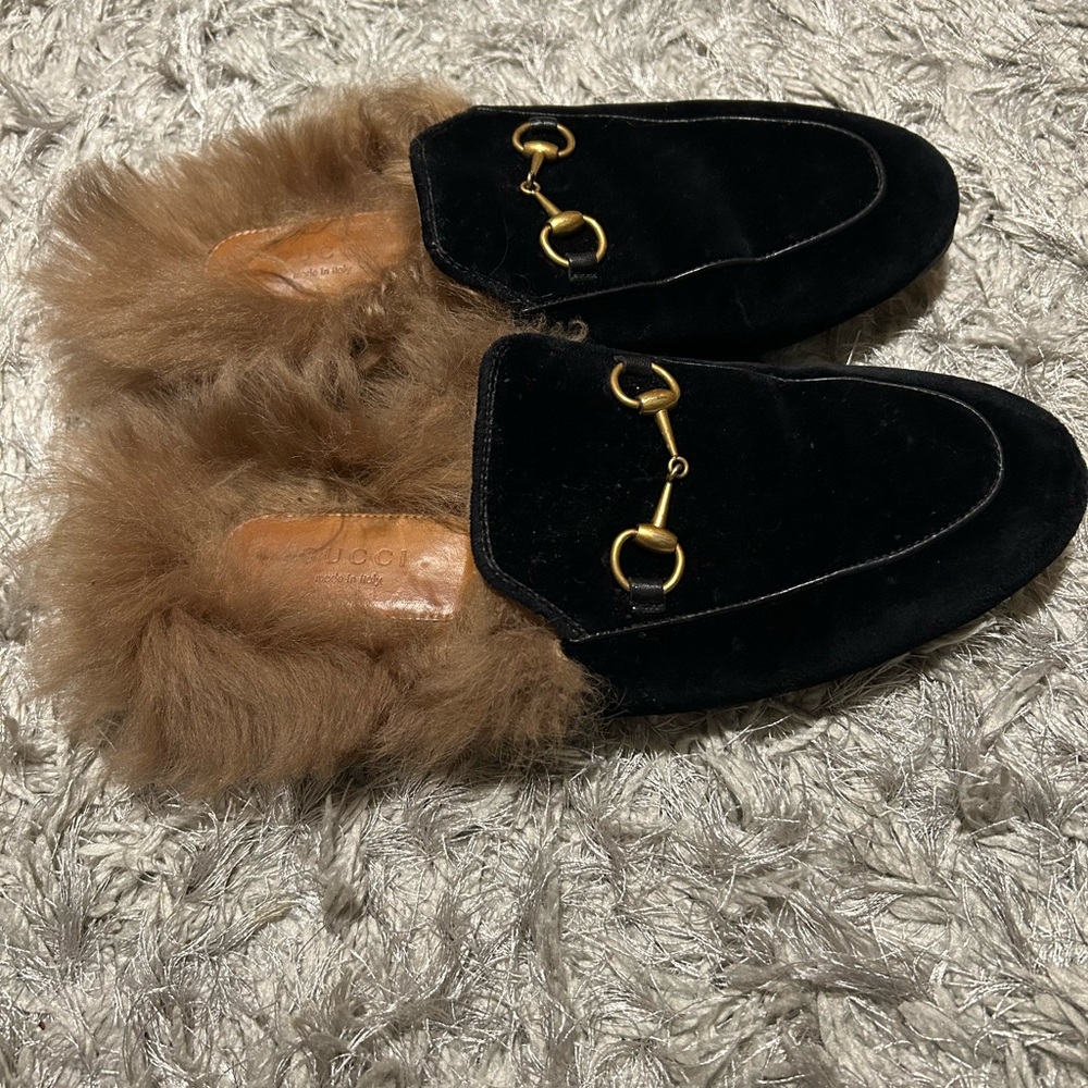Authentic Gucci fur mules